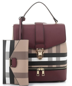 Plaid Check Printed 2-in-1 Convertible Backpack BL1045 BURGUNDY
